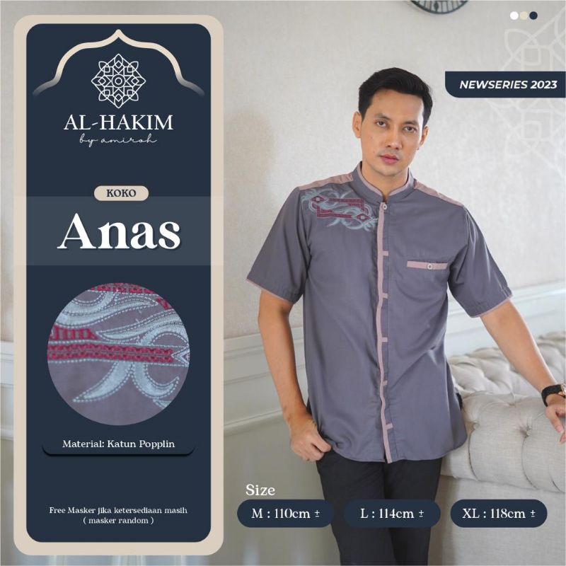 KOKO ANAS ORI AL HAKIM BY AMIROH • Baju Koko Lengan Pendek | free masker