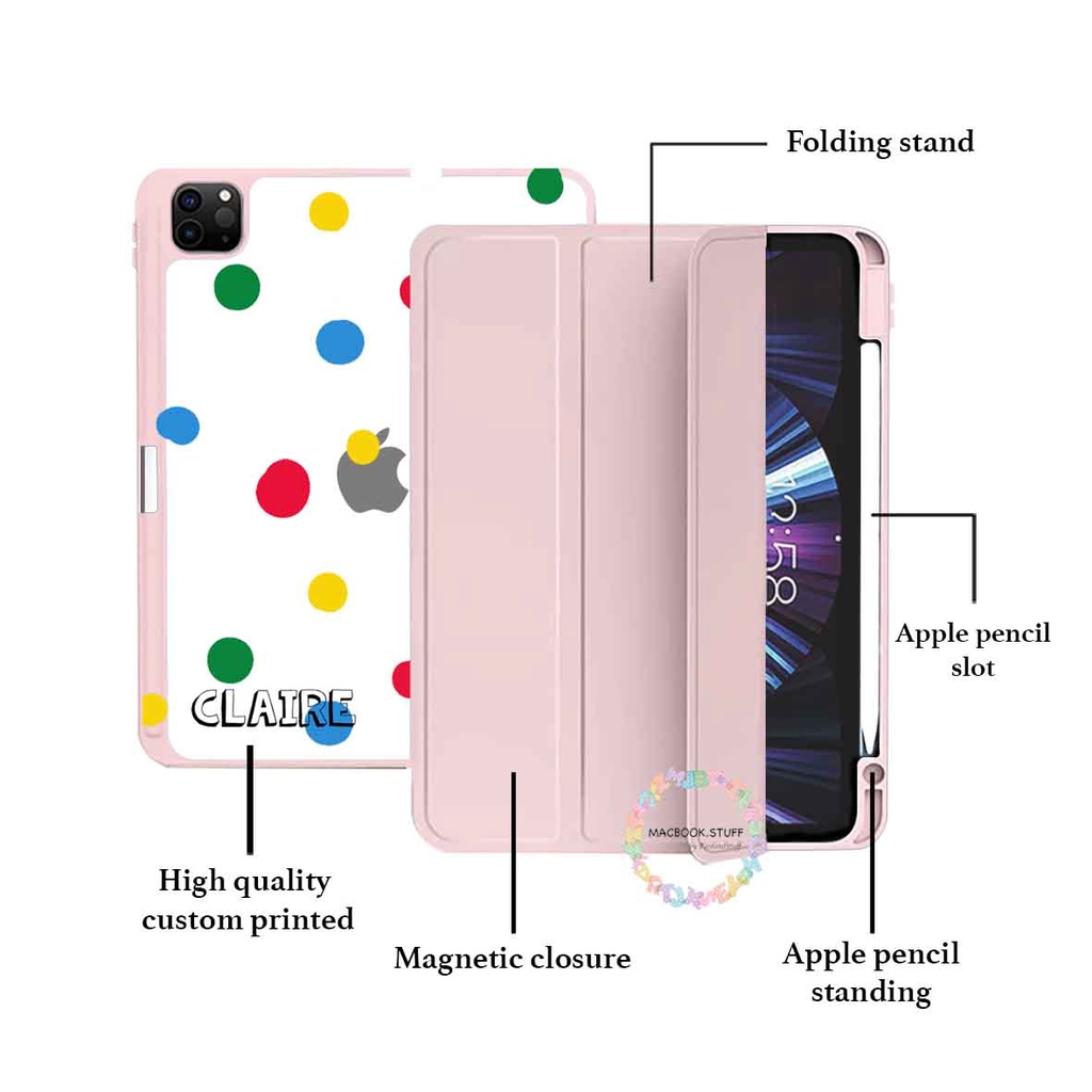CUSTOM DOODLE POLKADOT Acrylic Case IPAD With Pen Holder for NEW IPAD AIR 3 4 / IPAD GEN 7th 8th 9th / IPAD PRO 11 12.9&quot; inch / IPAD MINI 5 6 2020 2021 2022