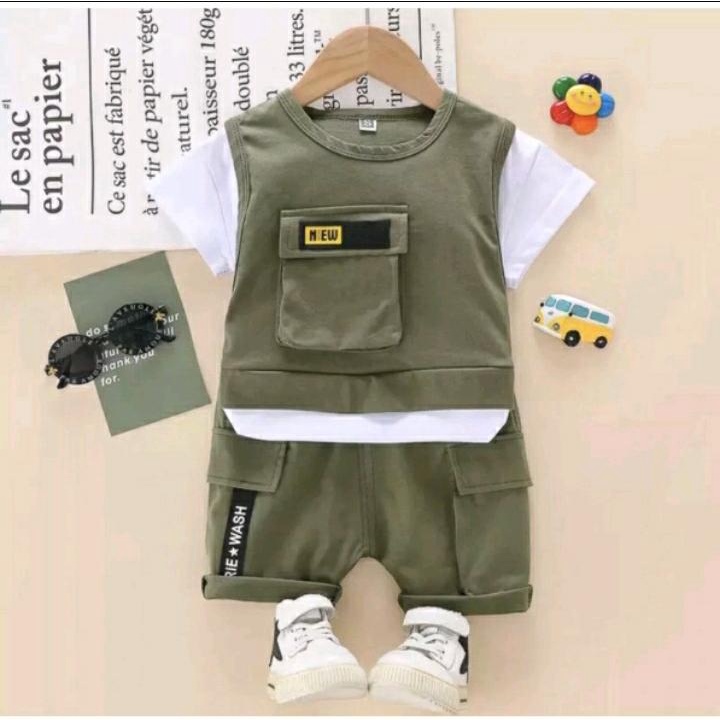 SETELAN ANAK LAKI LAKI/KAOS ROMP[I/LENGAN PENDEK/CELANA PENDEK/UNTUK ANAK UMUR 6BLN SAMPAI 4 THN/ BISA COD