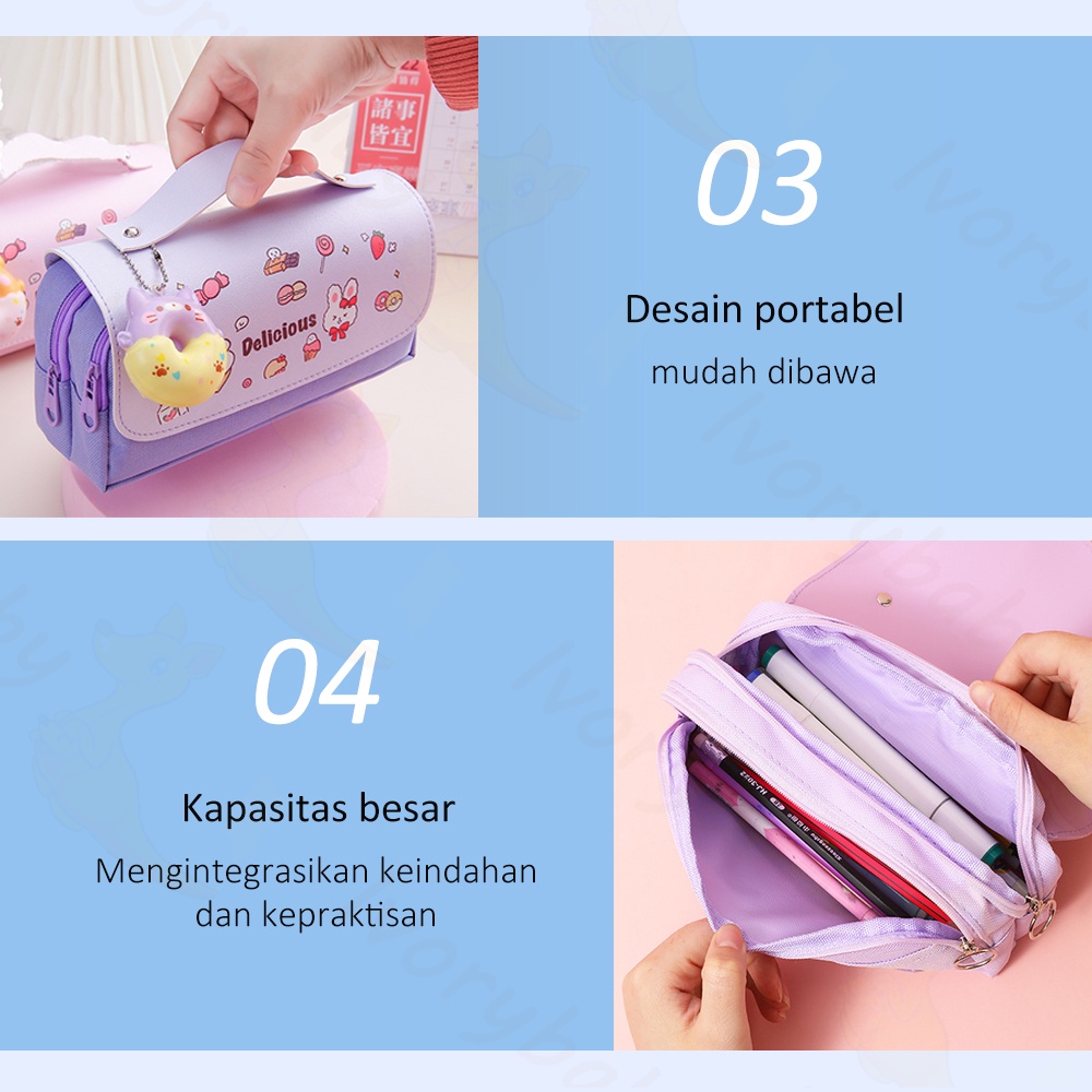 Ivorybaby Kotak pensil anak lucu Kotak pensil besar tempat pensil dekompresi Squishy pencil case waterproof