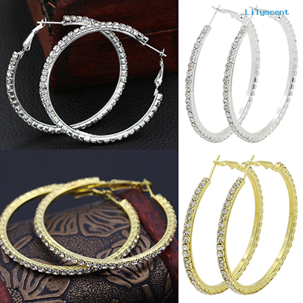 [LS] 1pasang Anting Cirle Berlian Imitasi Dekorasi Perhiasan Alloy Wanita Anting Hoop Besar Untuk Ulang Tahun Pary