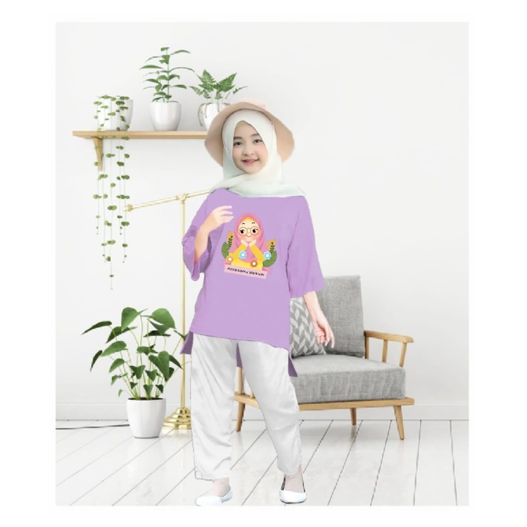 Hzl_outfit Tunik Assalaamu Alaikum Anak Perempuan (COD)