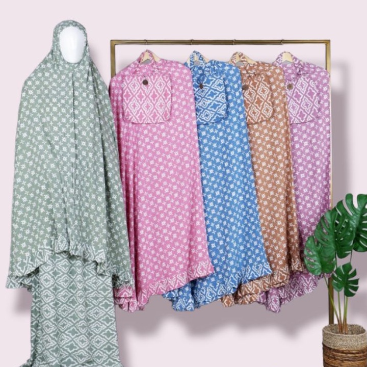 Mukena Batik Mahoni Mekena Rukuh Rample Rayon Jumbo Super Premium Halus Motif Bunga Polos Batik Huza