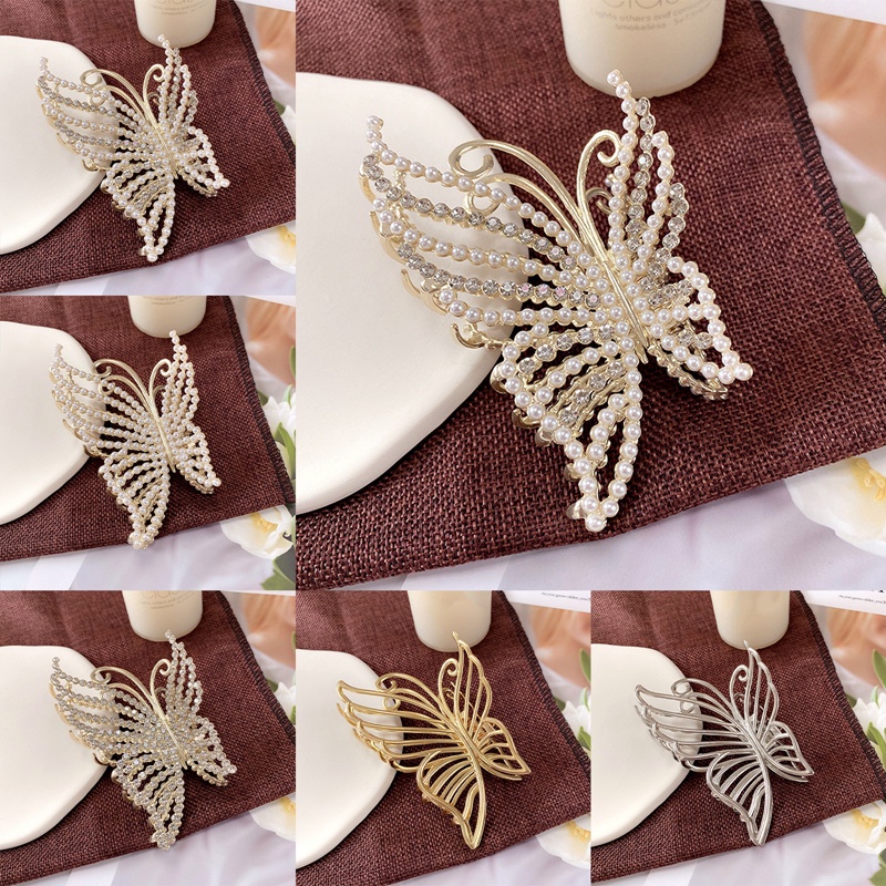 Pearl Hair Claw Clip Untuk Wanita Pearl Bow Jepit Rambut Aksesoris Rambut Logam Geometris Berongga Pincer Barrette Kristal Klip Besar