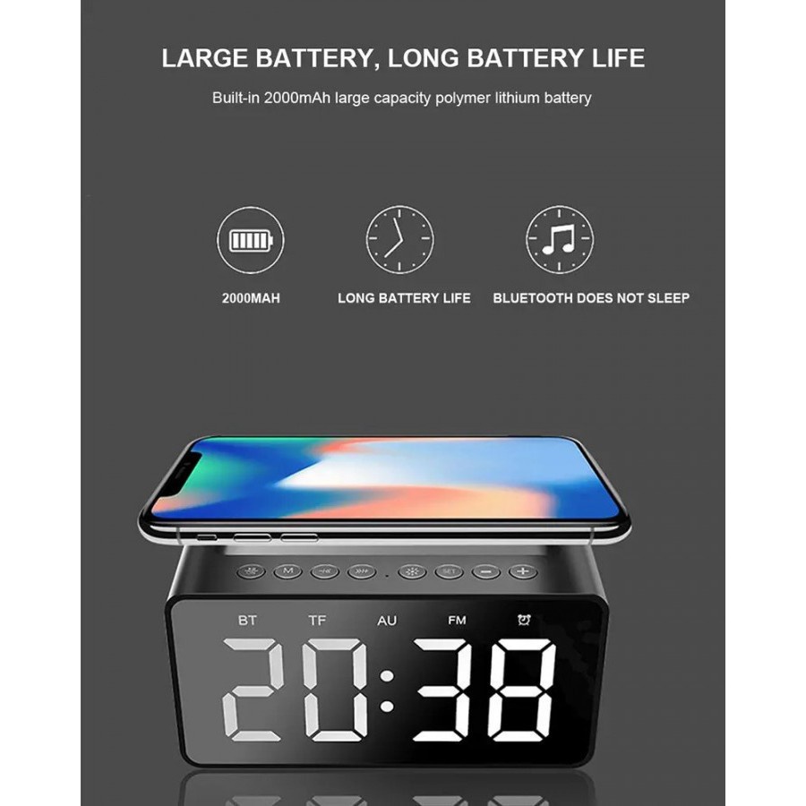 AEC BT508 - Bluetooth Speaker LED Alarm Clock with Wireless Charger