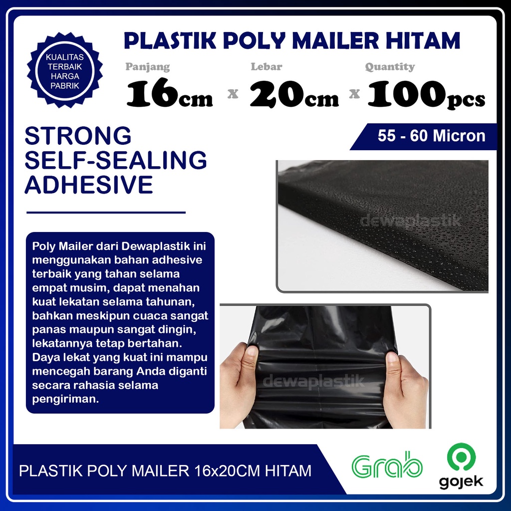 Plastik Packaging Poly Mailer Hitam Glossy 16x20 cm Isi 100pcs Amplop Kemasan Polymailer LDPE 55-60 Micron 16 x 20 cm Plastik Packing Isi 100 Pcs Kantong Plastik Olshop 60 Micron 16 x 20cm