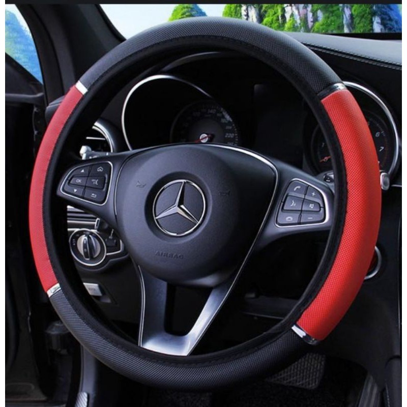 Universal 36-38cm Penutup Setir Mobil PU Microfiber Bernapas Anti-slip Hitam Kulit Car Steering Wheel Cover