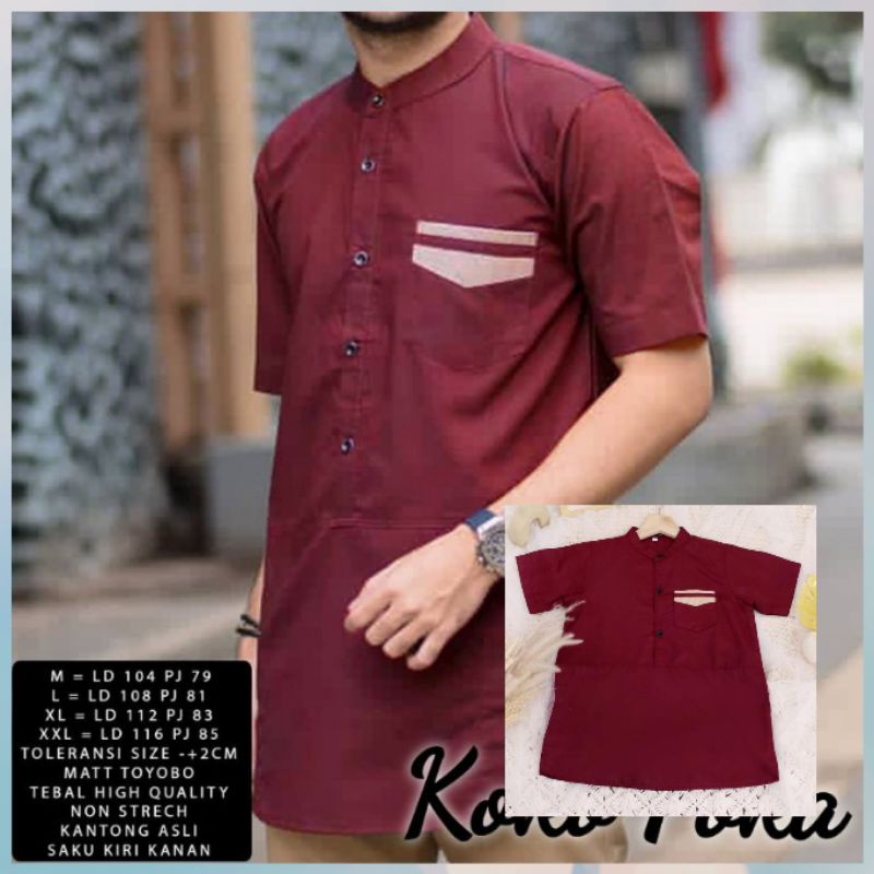 Baju Kemeja KURTA Koko Ayah Anak Pria Laki Muslim Lengan Pendek Bahan Katun Tebal Ukuran S M L XL XX