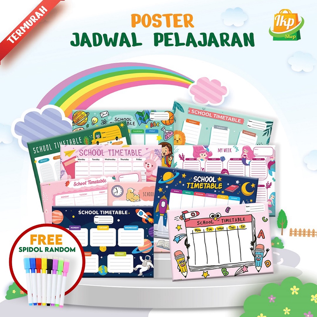 Jual Ikpshop Poster Jadwal Pelajaran Sekolah Jumbo A3 School Timetable Weekly Planner Schedule 7237