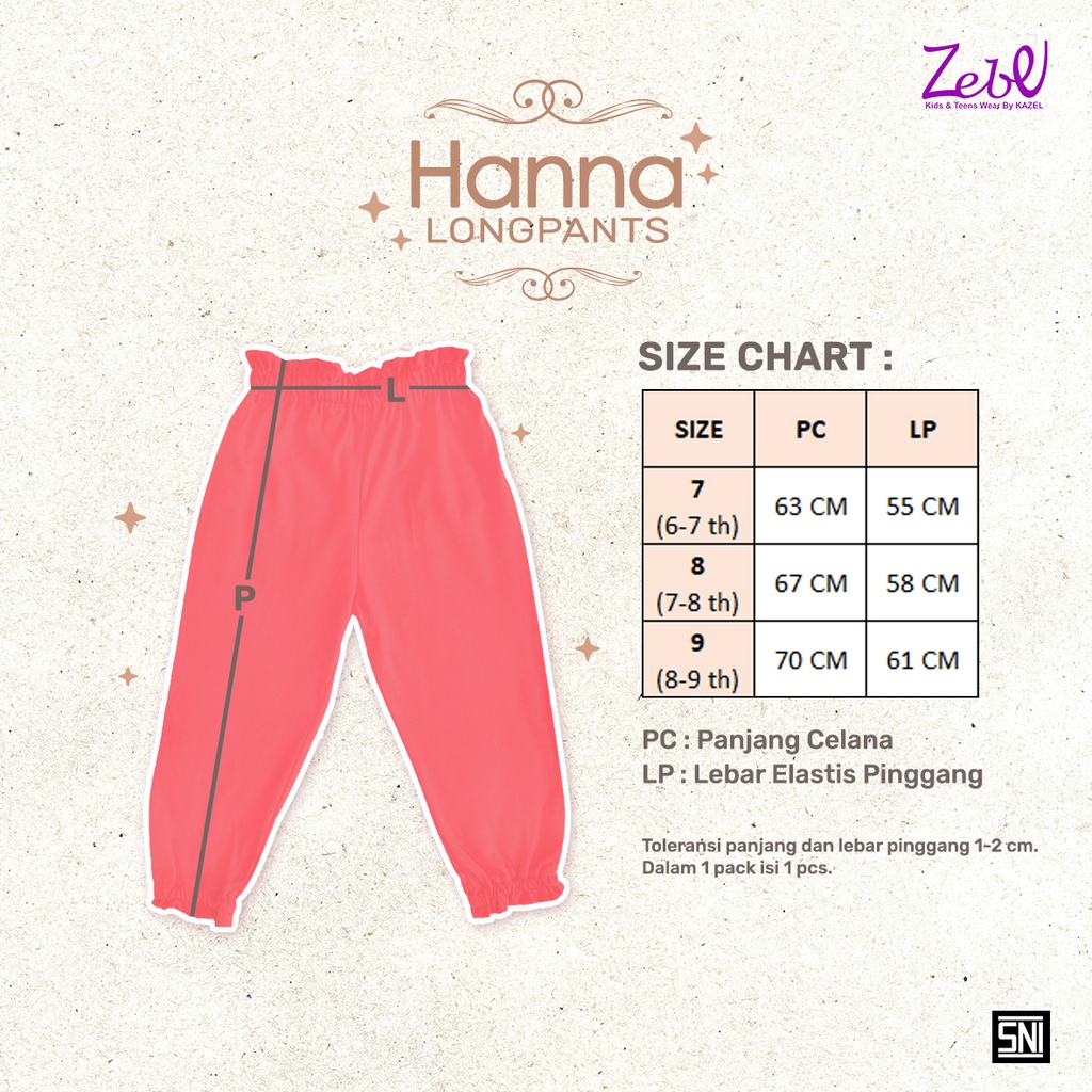 Zebe Longpants Hanna Celana Panjang Anak Perempuan 6-9 Tahun