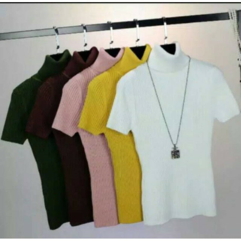 Inner rajut knit sweater turtleneck wanita tangan pendek/Daisy Sweater Rajut knitTurtleneck bodysuit lengan  Pendek
