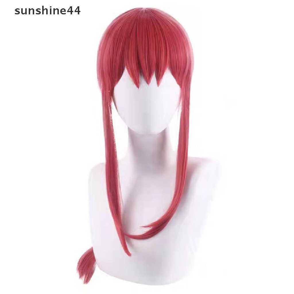 Sunshine Wanita Makima Anime Rantai Man Cosplay Panjang Dikepang Lurus Rambut Sintetis Halloween Merah Bermain Peran Pesta Wig Aksesoris.