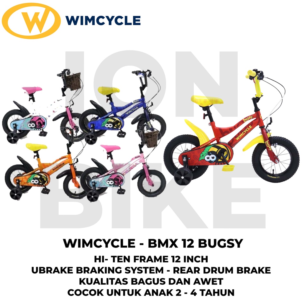 Sepeda BMX 12 Wimcycle Bugsy Terbaru Anak Kids Bike Wim Cycle Murah Cowok Cewek Laki-Laki Perempuan 