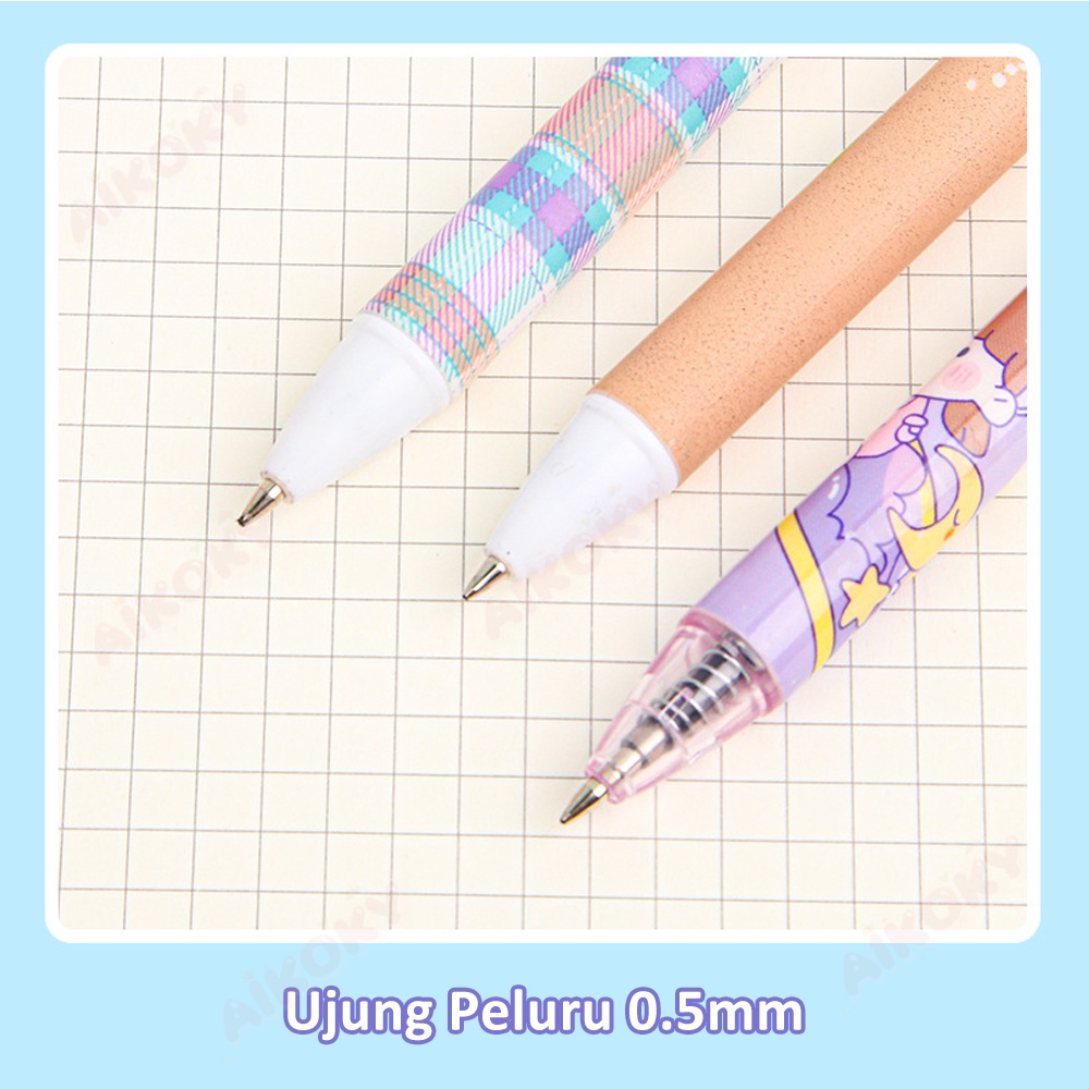 Aikoky Pulpen gel mekanik karakter 0.5mm Pulpen aesthetic gel Korea 6pcs