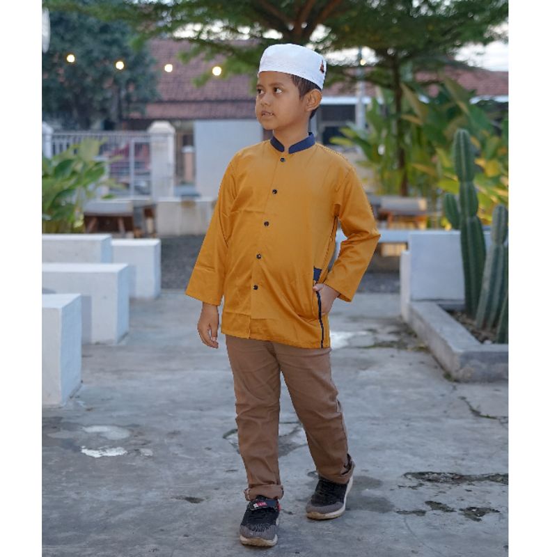 Baju Koko Anak Laki laki Lengan panjang Pakaian Muslim Terbaru Jasko Gus Azmi Usia 4 6 8 10 Tahun premium Toyobo