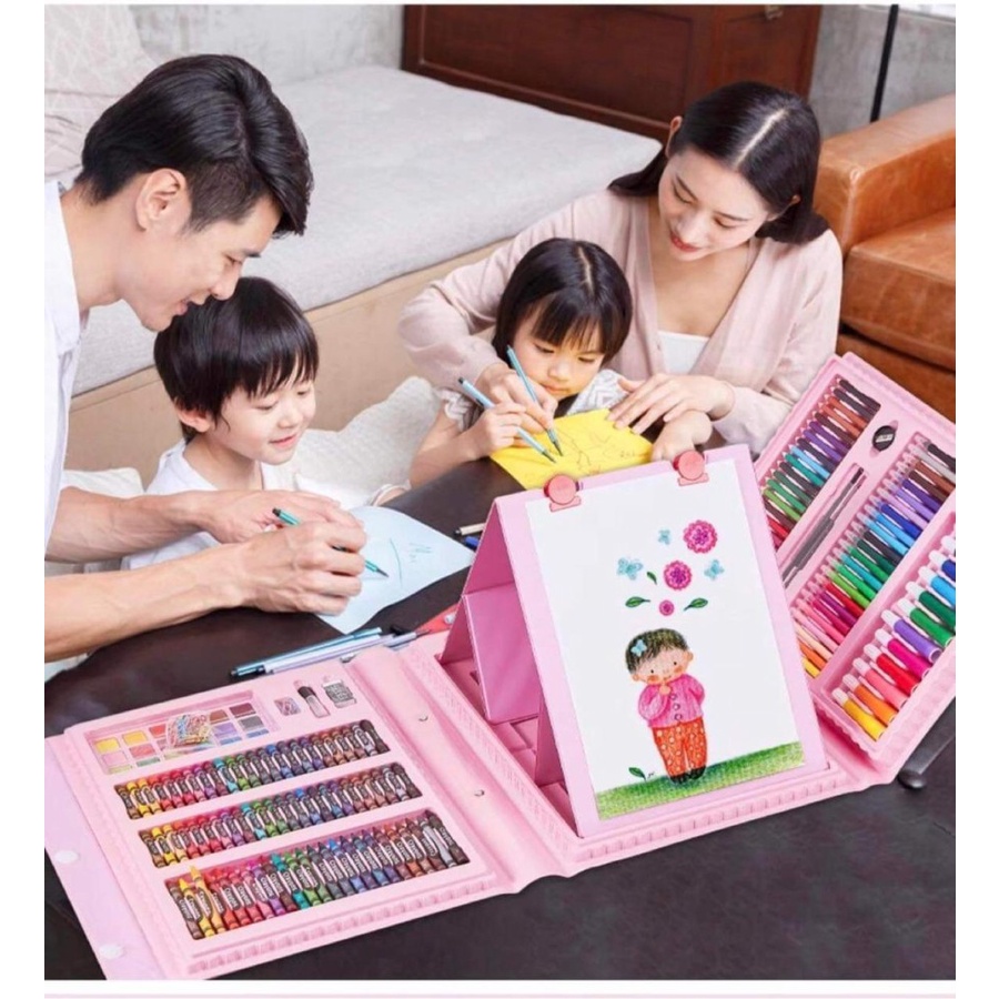 Crayon Set 208Pcs Alat Set Menggambar Mewarnai anak Crayon set lengkap Cat Air Pensil warna art coloring set