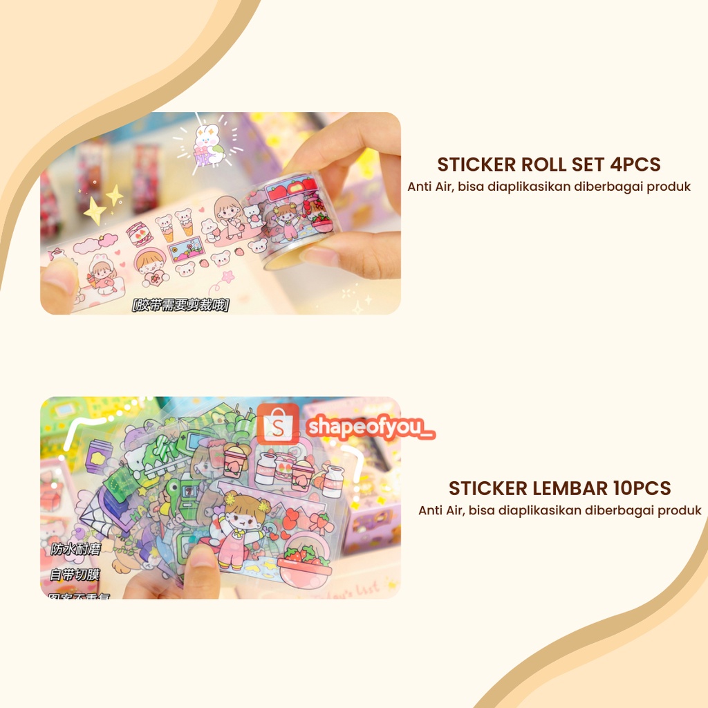 Sticker Set Diary Book Aesthetic Sticker Deco Stiker Tumblr Botol Hp Laptop Stiker 2D Plastik Lucu Viral Sticker DIY Waterproof Aesthetic Tahan Air