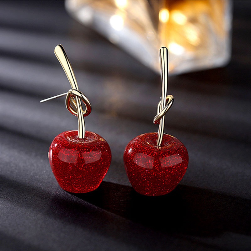 Korea Jarum Merah Cherry Anting Apel Anting Gadis Jantung Anting Kepribadian Hutan Buah Anting