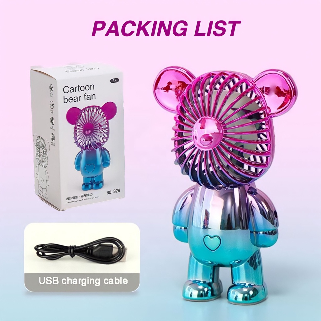 Kipas Angin Teddy BEAR Gradasi VIRAL Mini Portable USB Charger Imut Lucu Terbaru Kipas Angin Genggam Fan Speed HM024 - XOBOX