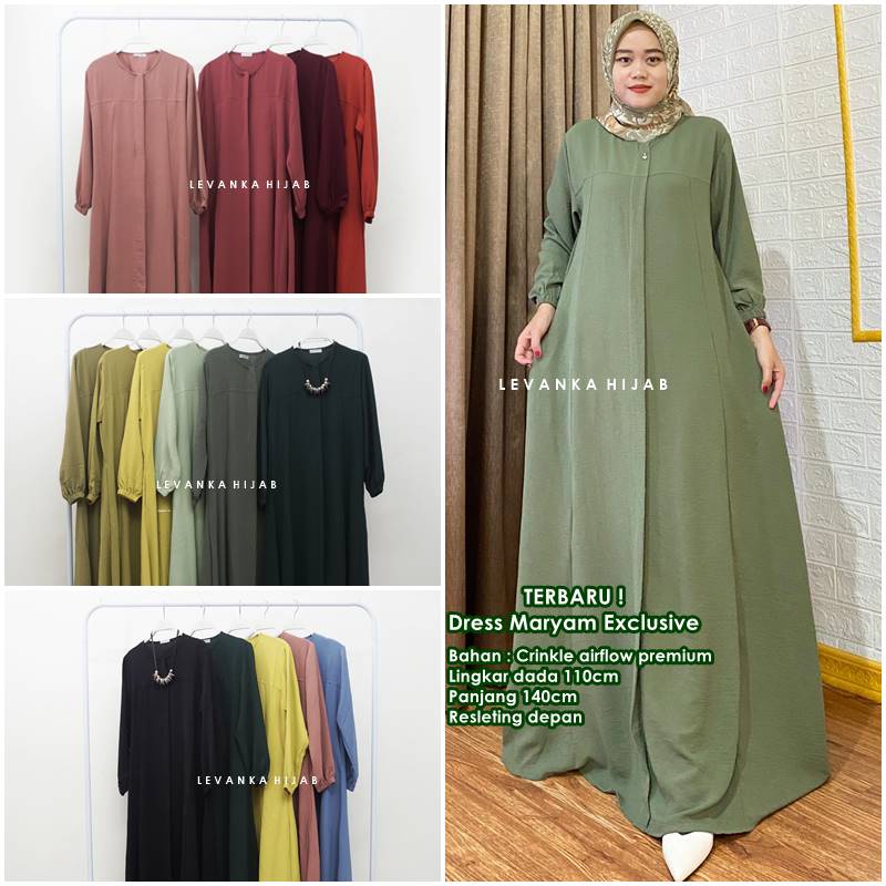 Gamis Terbaru Wanita atau Dress Maryam Crinkle Airflow Allsize
