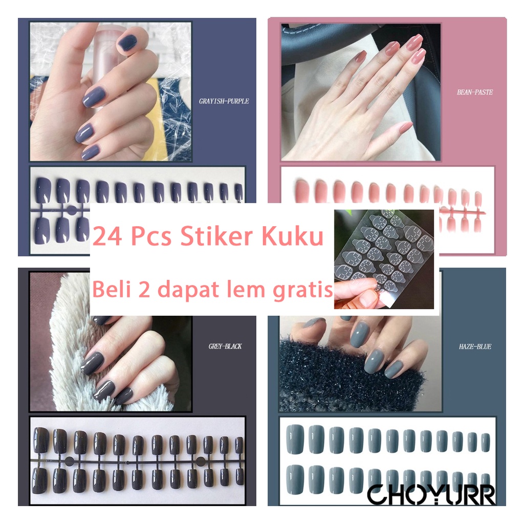 【COD】Kuku Palsu Polos/False Nails Warna Glossy 24Pcs French Manicure 3D Kuku Palsu Polos Untuk Nail Art / Manicure-CH