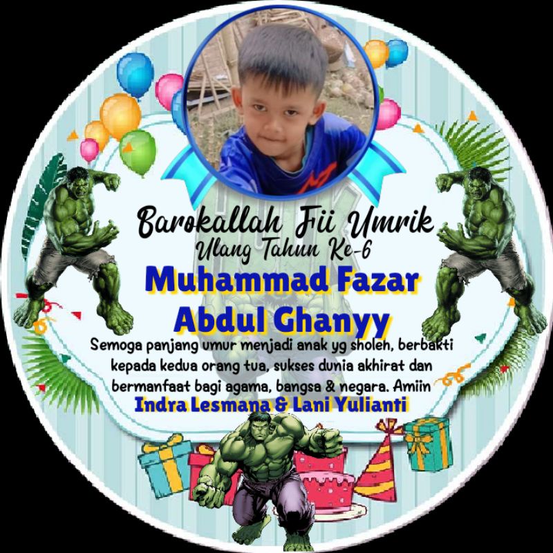 

STIKER LABEL NASI BOX ACARA SYUKURAN ULANG TAHUN KARAKTER HULK