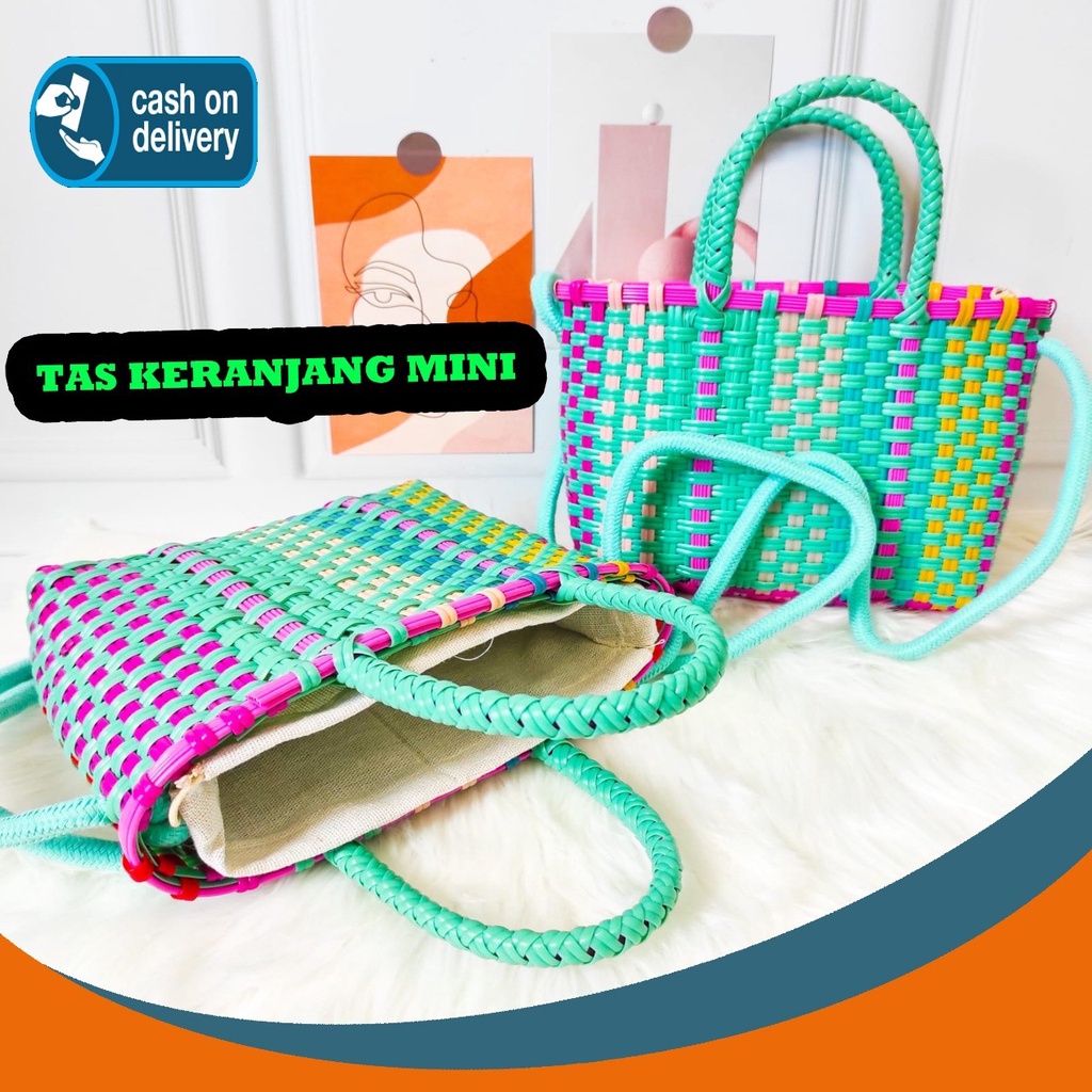 TAS KERANJANG PASAR MINI HOMEMADE ANYAMAN TOTE BAG MURAH SLEMPANG KOREA SELEMPANG COD