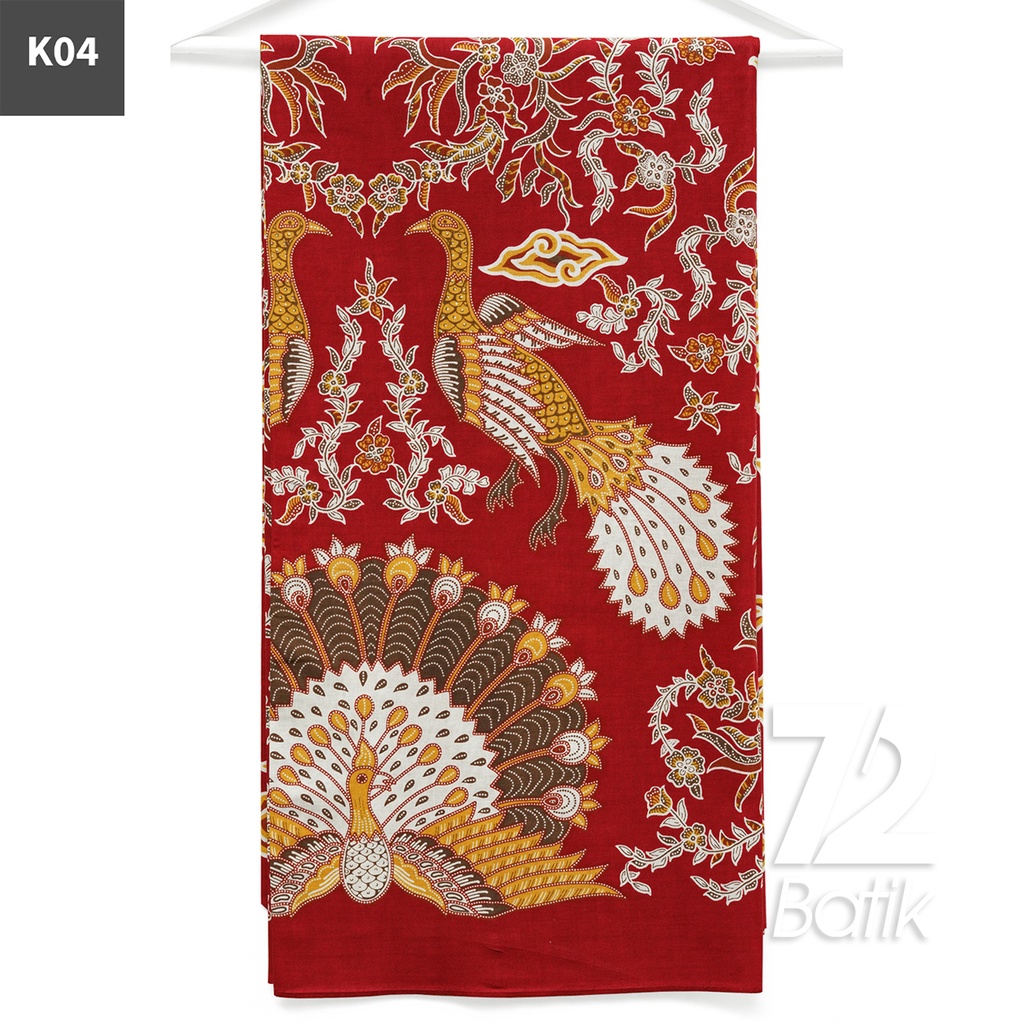 KAIN BATIK PREMIUM Bahan Katun Motif Burung Merak Merah 722688 Cap 72 Jarik Jarit Samping Kebat Panjang Batik Katun Modern Premium Bahan Seragam Batik Pernikahan Kantor Keluarga Murah Kamen Jadi Batik Bali Lembaran