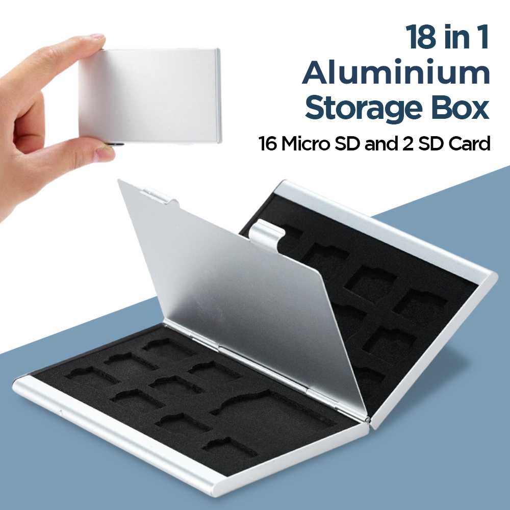 Metal 18 in 1 Aluminium 16 Micro SD + 2 SD Card Storage Box - OMCS74WH White