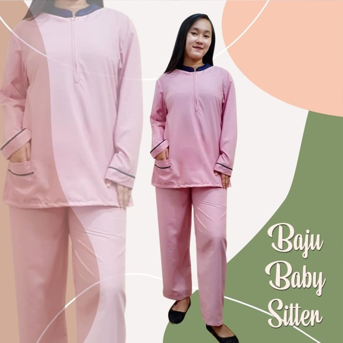baju suster Baju Seragam Baby Suster Lengan Panjang Uniform Nanny Sitter Muslim XL - Biru, S(V5X6) B