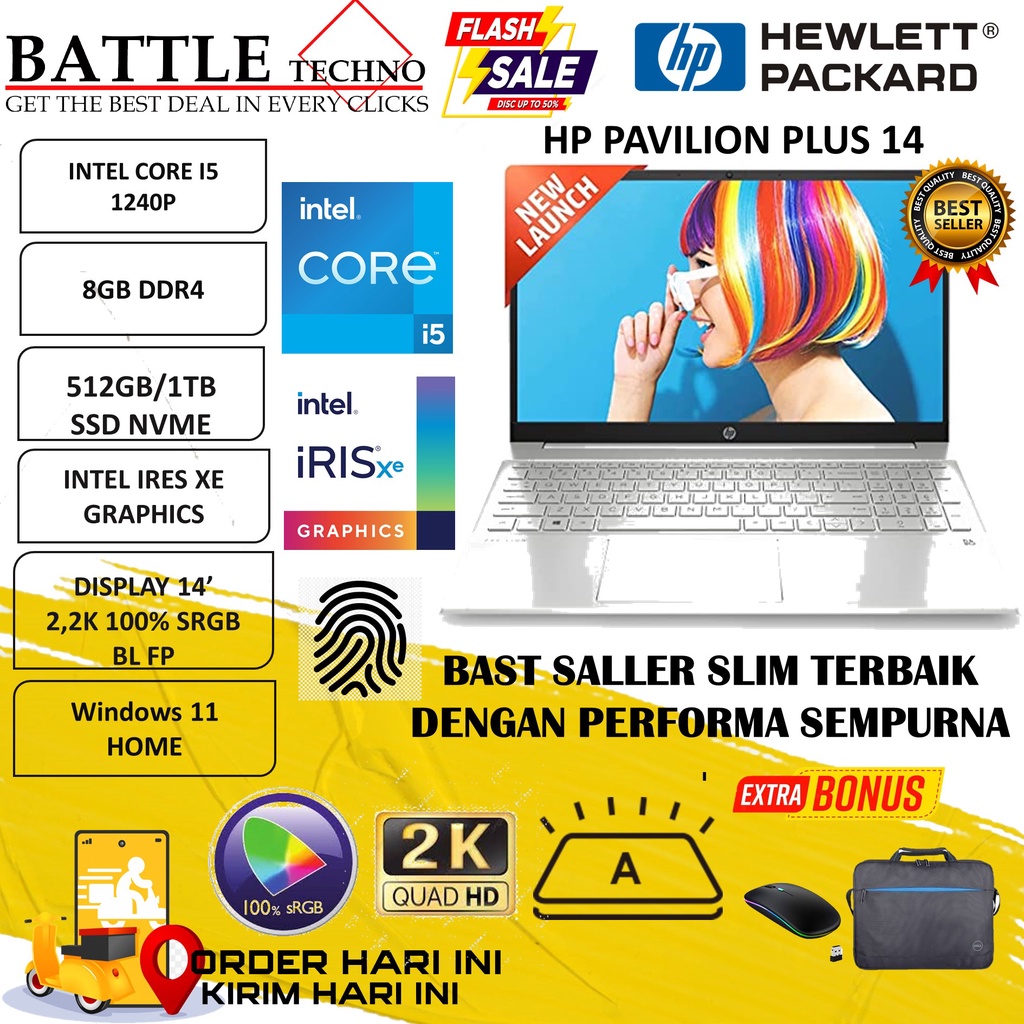 LAPTOP HP PAVILION PLUS 14 INTEL I5 1240P 8GB 1TB SSD IRIS XE 14&quot; 2K WIN11 NEW BAST SALLER EXDISPLAY