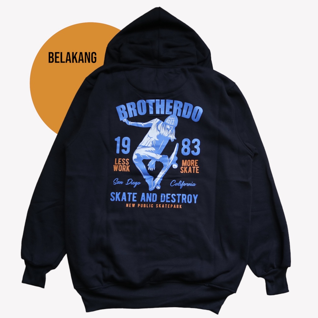 Sweater hoodie katun gambar sablon hitam unisex pria wanita brotherdo