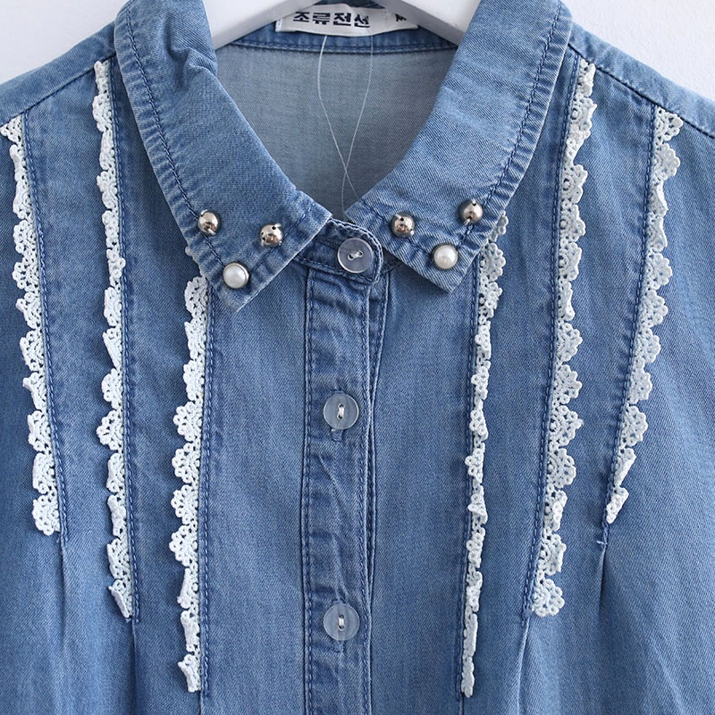 yikoo-Kemeja korea denim shirt atasan blouse wanita