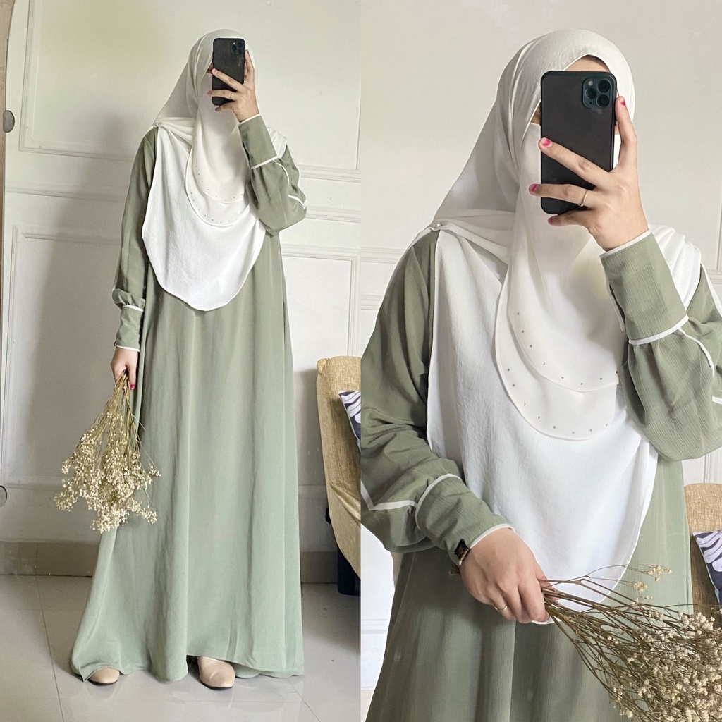 Abaya Jenna List Putih Bahan Yoryu Cardenza(Abaya saja)