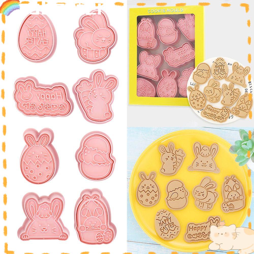 Solighter 8pcs/set 3D Easter Rabbit Food Fondant Pastry Dekorasi Cetakan Kue Plunger Cookie Cutter