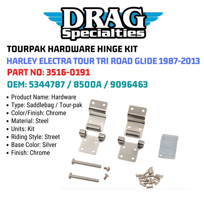 DRAG SPECIALTIES TOURPAK HARDWARE HINGE KIT HARLEY ELECTRA TOUR TRI ROAD GLIDE 1987-2013 3516-0191 O