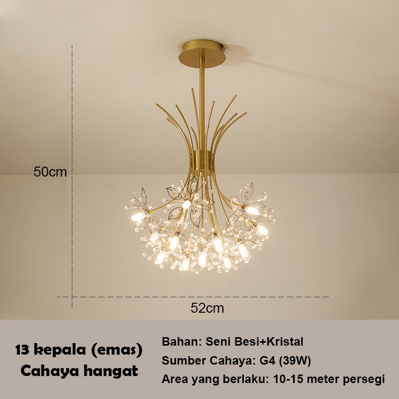 ♥garansi &amp; Dengan bohlam ♥Lampu Gantung Kristal 13/19 Kepala Lampu Buket Kristal LED Emas Lampu Hias Penerangan Rumah Dengan bohlam g4