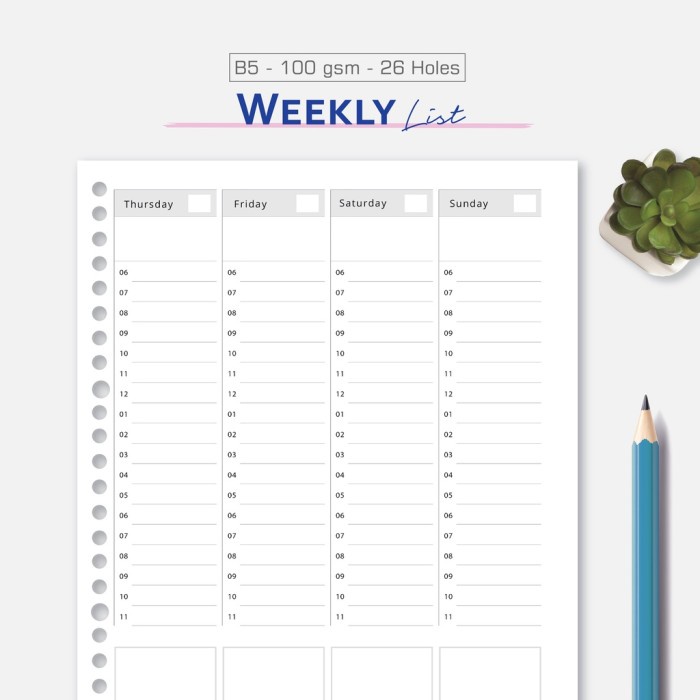 

Kertas Loose Leaf B5 - Weekly List By Bukuqu