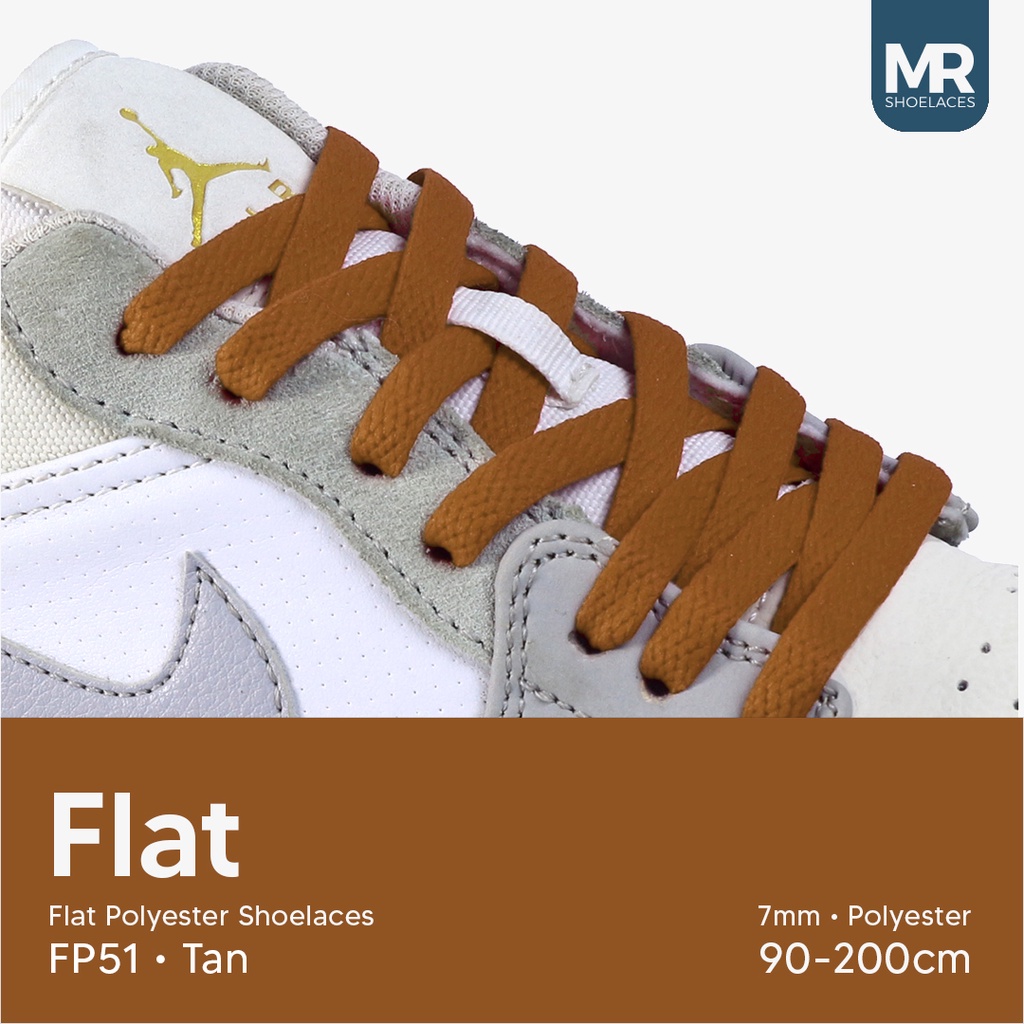 MR Shoelaces FP51 Coklat (Tan) Tali Sepatu Pipih Flat 7mm 90cm 100cm 120cm 130cm 140cm 150cm 180cm 200cm