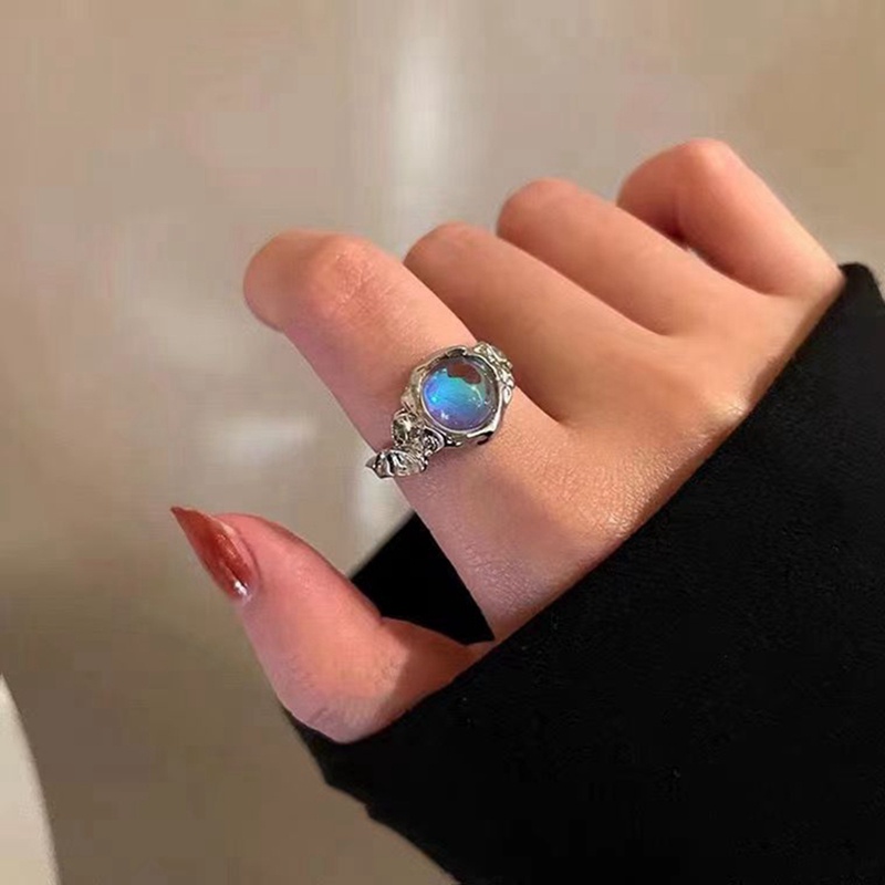 Korea Cincin Kristal Untuk Wanita Bersinar Opal Tidak Teratur Terbuka Rings Vintage Geometris Y2k Baru Trendi Kreatif Jari Perhiasan