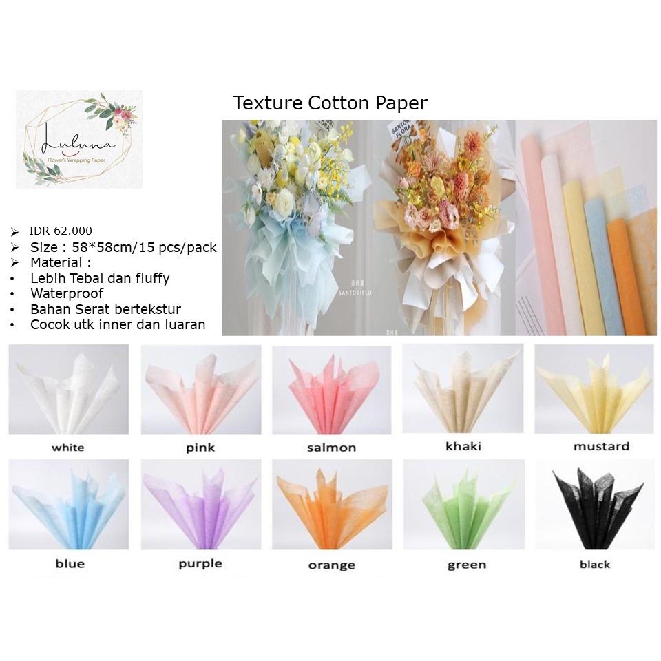 

Luluna / Kertas Bunga/ Texture Cotton Paper /wrapping paper/kertas kado/kertas bunga buket