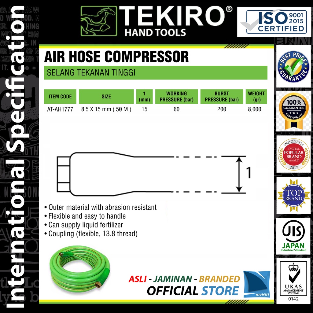 Selang Angin 50 mtr Tekanan Tinggi / Heavy Duty Compressor Hose TEKIRO