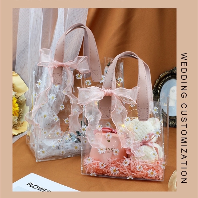 

Goodie Bag Handle Leather Mika PVC Transparan BUNGA Premium- goodie bag lebaran / imlek / acara lainnya - Handle Leather