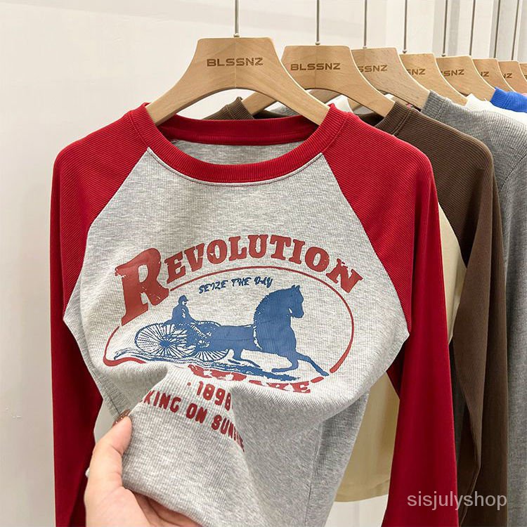 #Sisjuly# Kaos bawah wanita lengan panjang atasan lengan panjang baru Kaos pendek pinggang tinggi ra