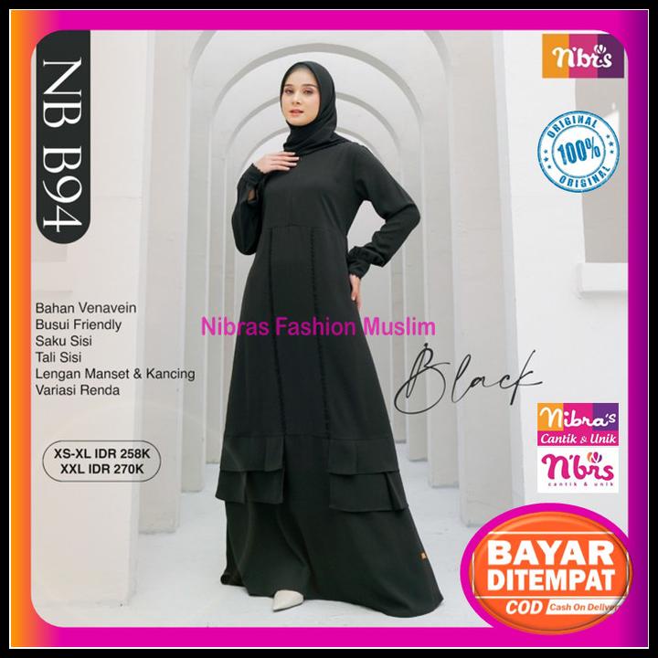 Gamis Nibras Couple Terbaru 2022 Promo Dress Busui Nb B94 Hitam Polos