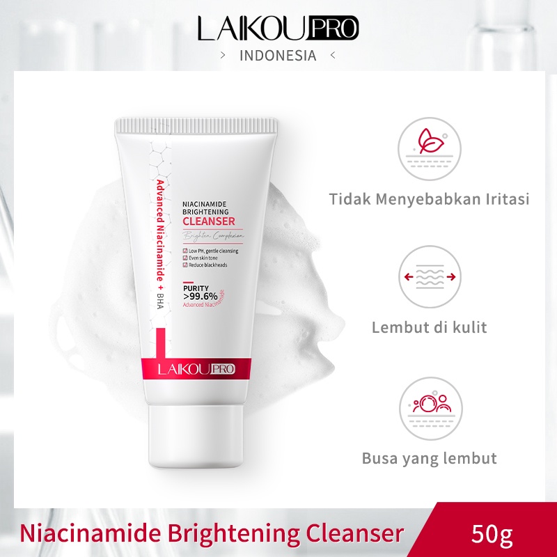 LAIKOU Pro 99.6% Niacinamide Pembersih Wajah PH Rendah Membersihkan Secara Mendalam Face Wash Memudarkan Melanin 50g