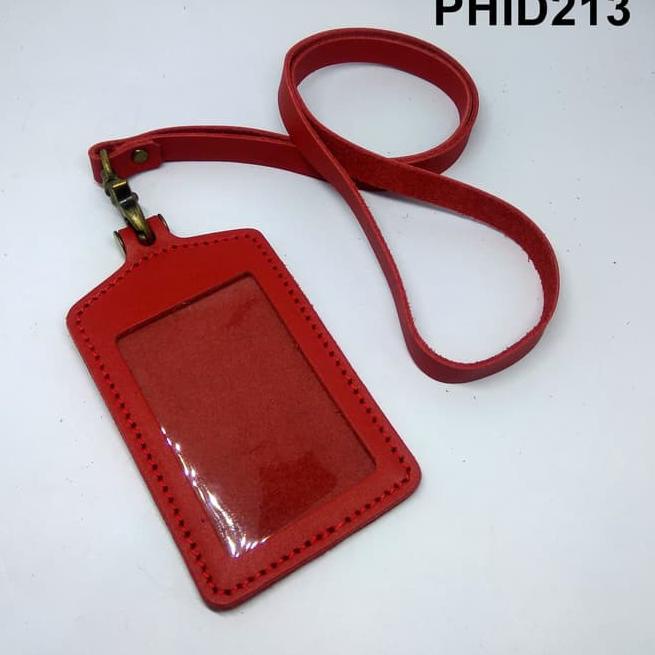 

Big Sale !! gantungan ID card kulit asli merah - tali id card holder - PHID213