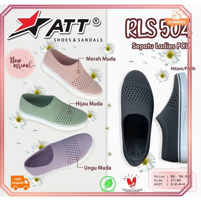 Sepatu Slip ON Wanita ATT RLS 504 Model Jaring Karet Trendy 37-40 - Merah Muda, 37