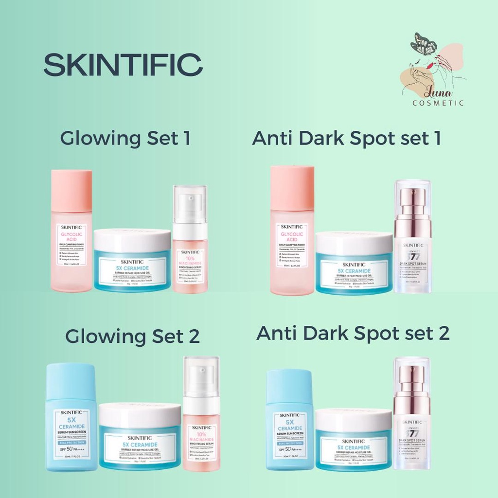 SKINTIFIC 3 PCS SET | Glycolic Acid Toner | Moisturizer 5x Ceramide | Sywhite Serum | Sunscreen Serum 5x Ceramide | Skintific Set