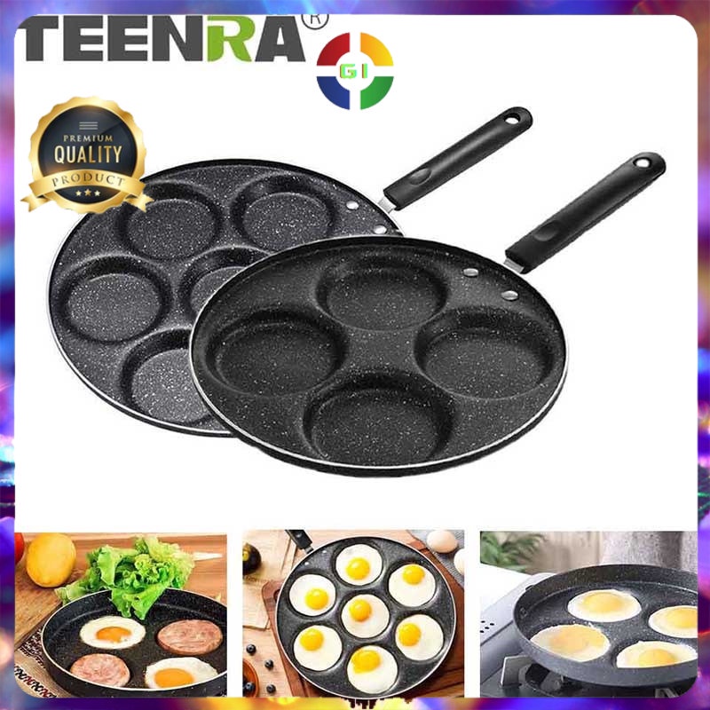 Teflon Panci Telur Omelet Anti Lengket Egg Fyring Pan Non-stick 4 Holes Black